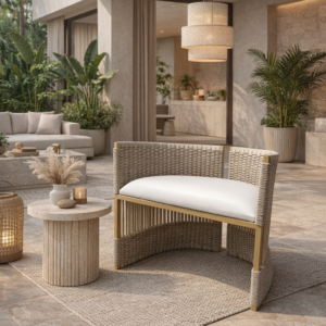 Poltrona Decorativa AURORA EM AÇO com Corda Náutica Trâmite Fendi