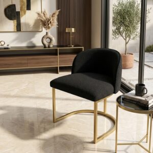 PUFF Roma PRETO em Tecido Bouclé com Base Dourada