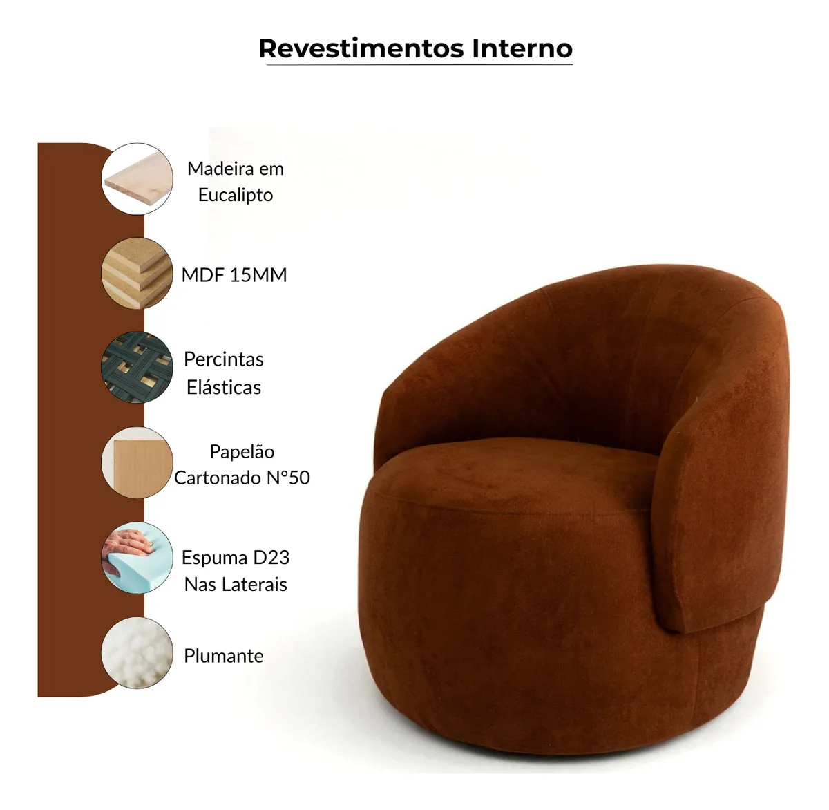 Poltrona Decorativa COLLI TERRACOTA Sala Quarto Salão Aconchegante Recepção - Imagem 3