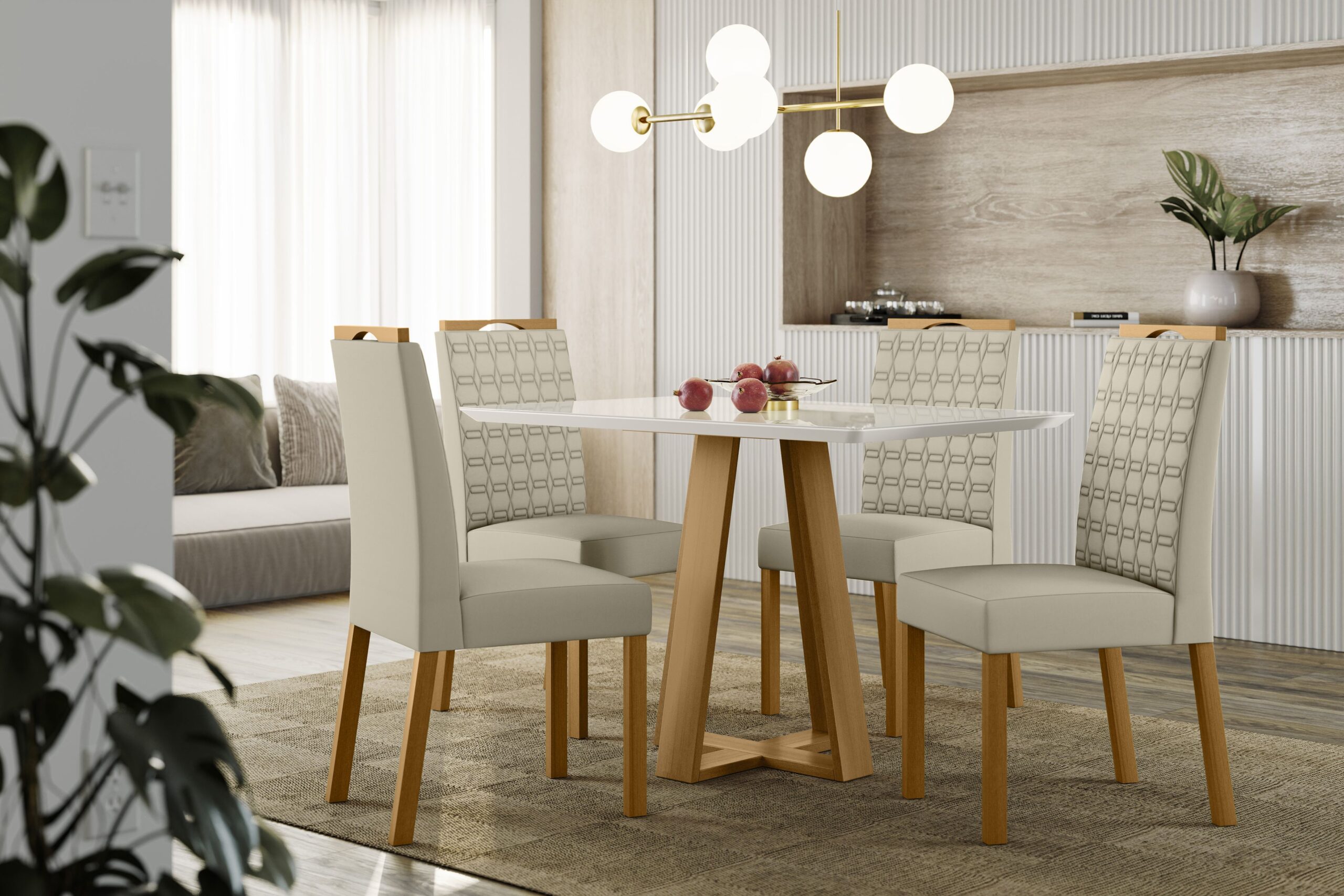Mesa De Jantar LECTUS Para 4 Lugares Tampo Retangular Com Vidro 1,20mX80